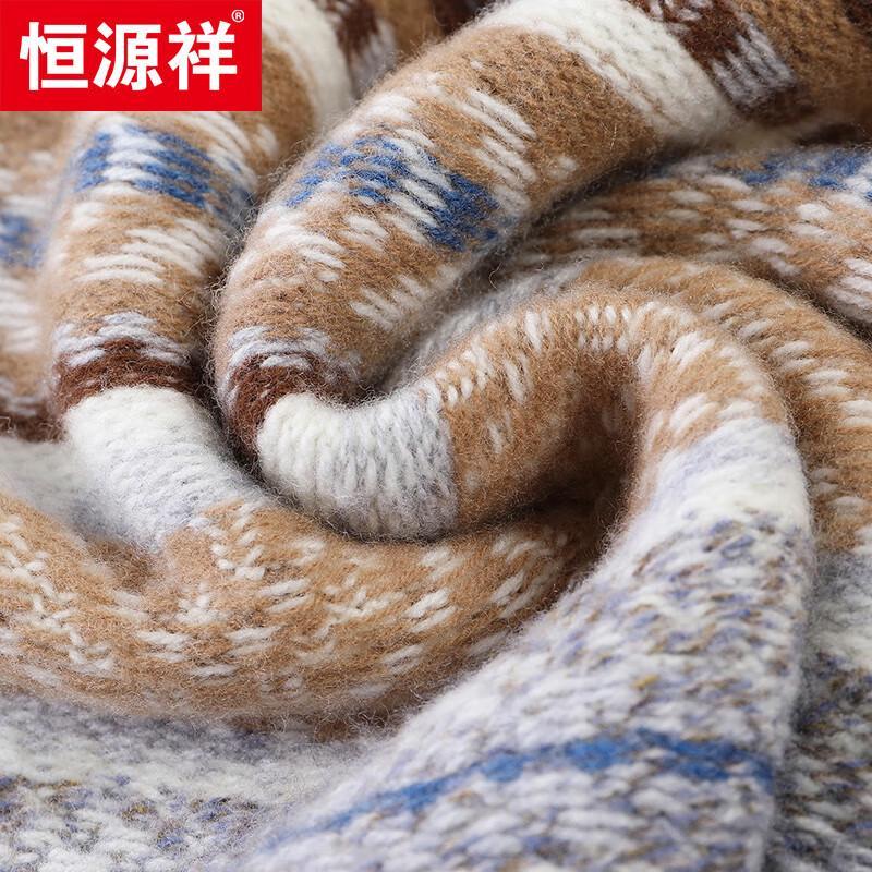 Hengyuanxiang Men's 100% Wool Round Neck Thick Knit Sweater