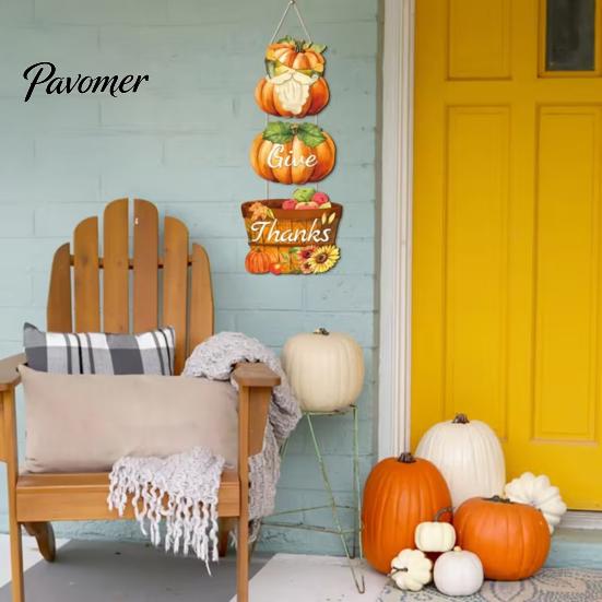 Durable Waterproof Wood Sign Thanksgiving Pendant, Wooden Fall Decoration, Pumpkin And Fruit Basket Porch Entrance Autumn Decor Printed, for