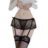 Sexy Spice Girls Lace Mesh Socks French Over Knee Suspender Panties Bottom Black Silk Sex Lingerie Set