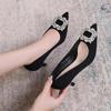 Women Shoes Fashion Rhinestone Square Buckle Bridesmaid Wedding Shoes Solid Flock Pointed Toe Stiletto Pumps French High Heels
