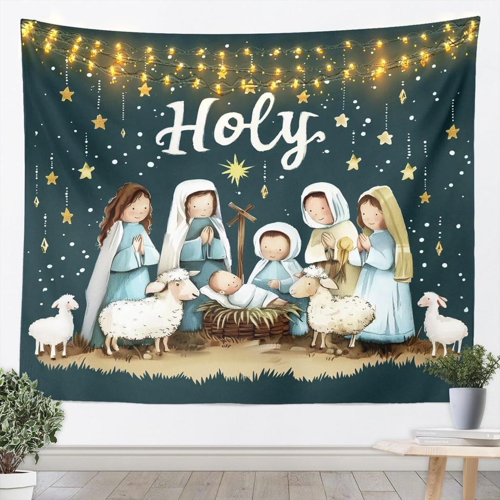 Christmas Black Santa Tapestry Wall Hanging Holy Santa Claus Hanging Decorations For Living Room Winter Xmas Holiday Tapestries