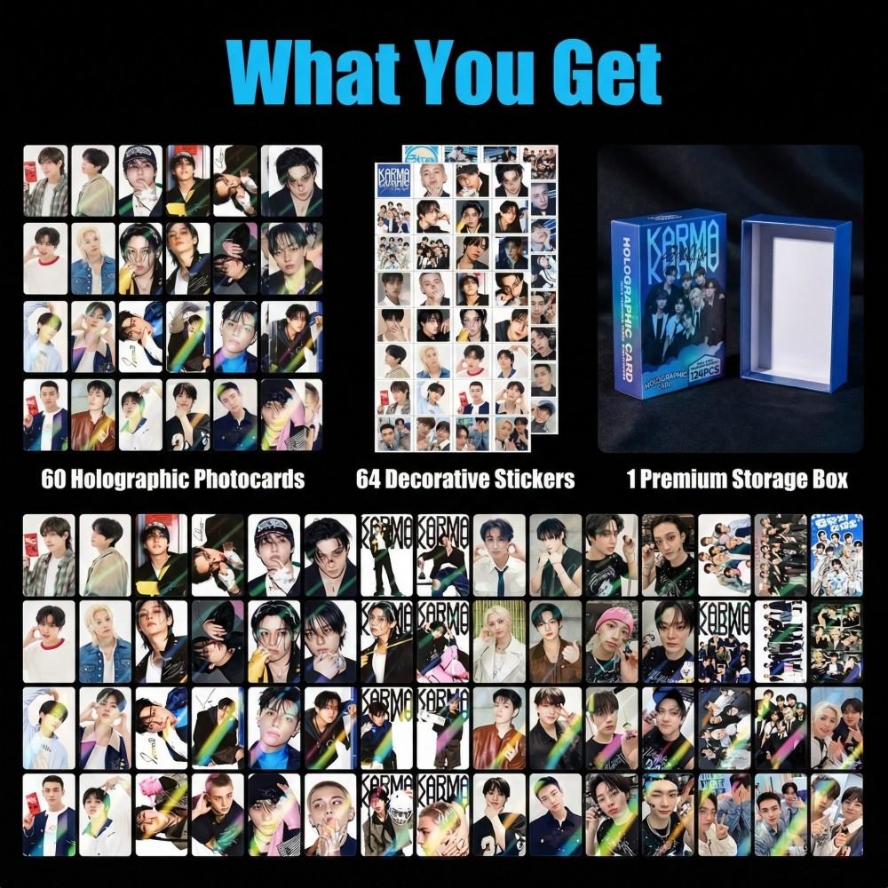 124 STÜCK Star Stray Kids Lomo Merch Karte Holografische Karten Set Das Album Fotokarten Geschenk StrayKids Fans KPOP KABMA 4TH für Kinder Freundlich Unterhaltsam Spaß
