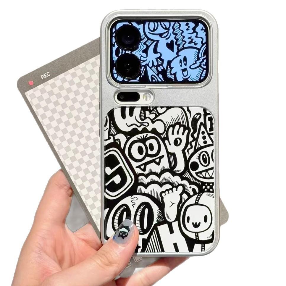 Graffiti Little Monster Electroplating Large Window Suitable for Apple 17Promax Mobile Phone Case IP16 Electroplating 15 Fine Holes 14 Sets
