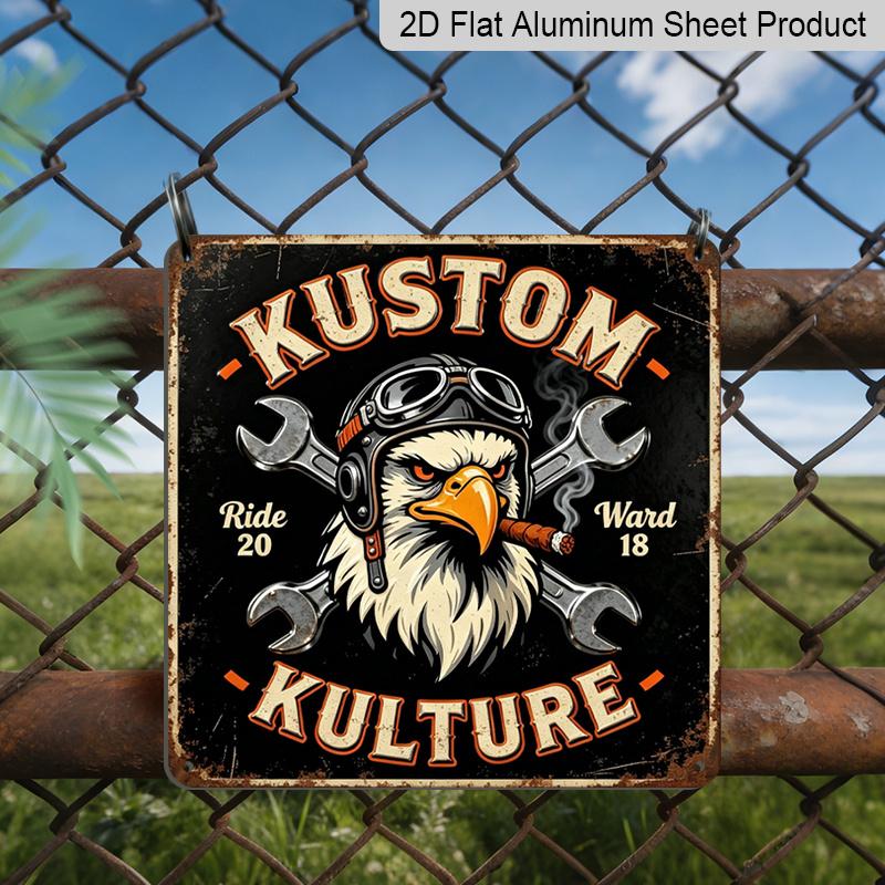 

2D Flat, 1pc, Vintage Metal Aluminum Decorative Sign, Kustom Kulture Ride Ward Plaque, Retro Motorcycle & Hot Rod Wall Art, Garage, Bar, Cafe 20*20cm