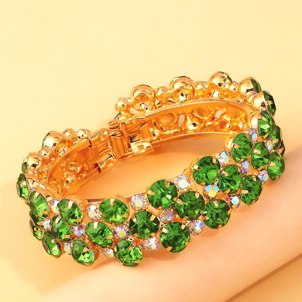 Full Diamond Open Round Bracelet Fashion Green Rhinestone Bracelet Women'S Bracelet