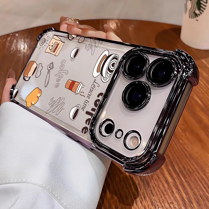 

Coffee Afternoon Tea Pattern Phone Case For iPhone 17 Pro Air 16 15 14 13 12 11 Pro Max Plus Shockproof Soft Clear Plating Cover iPhone 12 Pro