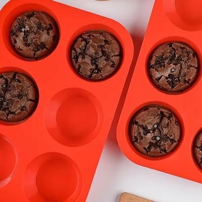 2.5 Inch Silicone Texas Muffin Pan 6 Cup Large Cupcake Pan 2 Pack Red Silicone Mold Muffin Pan Molds