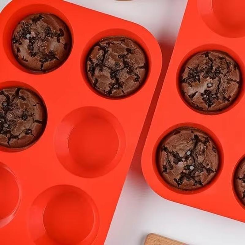 2.5 Inch Silicone Texas Muffin Pan 6 Cup Large Cupcake Pan  2 Pack Red  silicone mold muffin pan molds красный