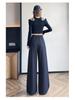 Women's Denim Slim-Fit Wide-Leg Jeans - Blue, Autumn/Winter, Loose, Slimming, Petite Drapey Straight-Leg Casual Pants