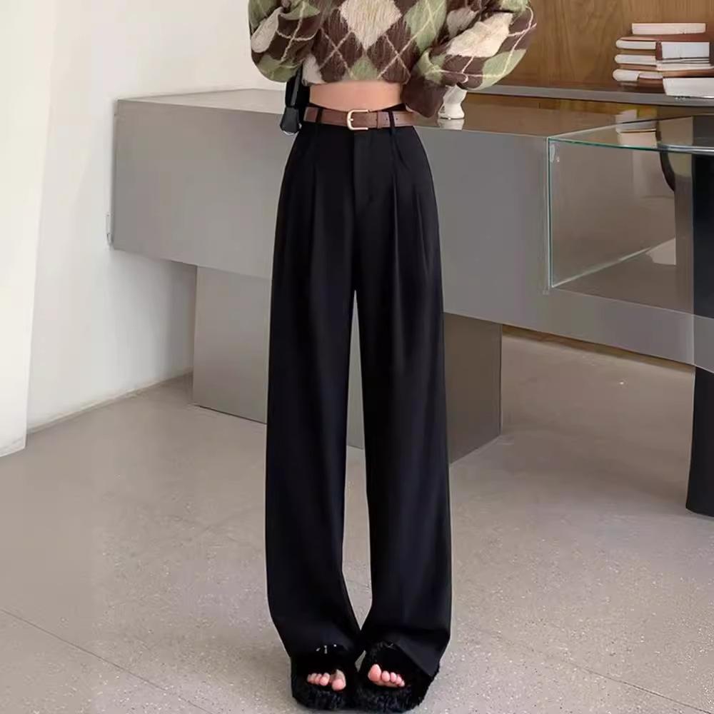 Coffee Wide-leg Pants for Women's In Autumn and Winter New High-waist Drooping Slimming Floor Suit Pants Pear-shaped Body Straight-leg Casual Pants
