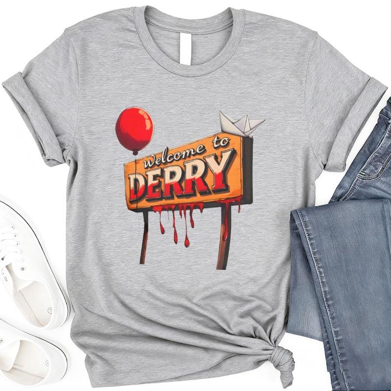 IT Welcome To Derry Unisex Softstyle TShirt Horror Gift Graphic T Shirts Vintage Aesthetic Y2k Top Cotton Summer Shirts Tops S