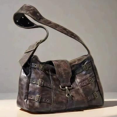 High Quality New Wide Single Shoulder Strap Portable Tote Retro Large Capacity Metal Heavy Punk Style Shoulder Bag