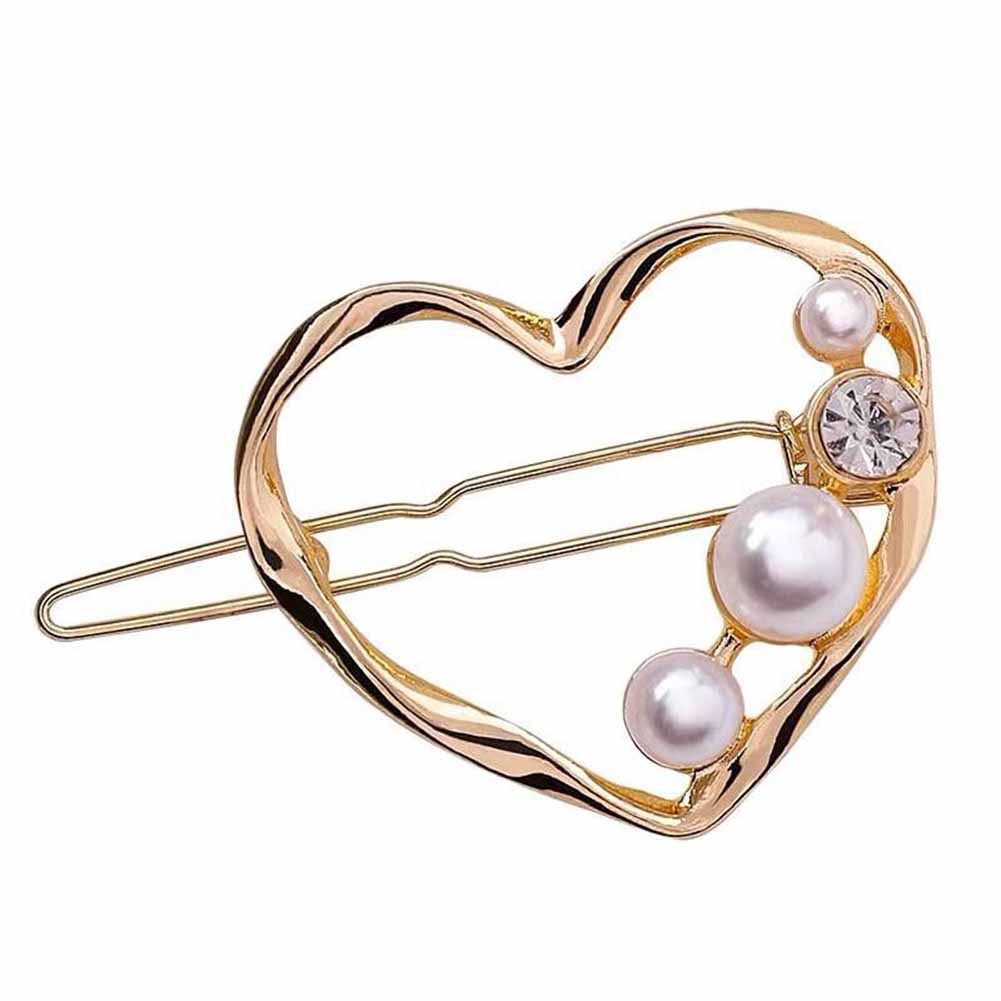 Women Hairpin Alloy Simple Style Geometry Round Triangle Love Pearl Side Clip Hairwear