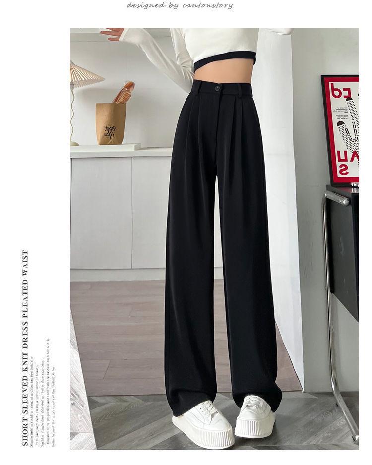 Women's Black High Waist Wide Leg Pants for Spring/Autumn - Petite Fit, Elegant Draping, Straight or Narrow Leg Options