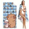 1pc Microfiber Printed Beach Towel with Bear and Milk Tea Pattern Super Absorbent & Quick-Drying | Lightweight,Soft,Beach Towel