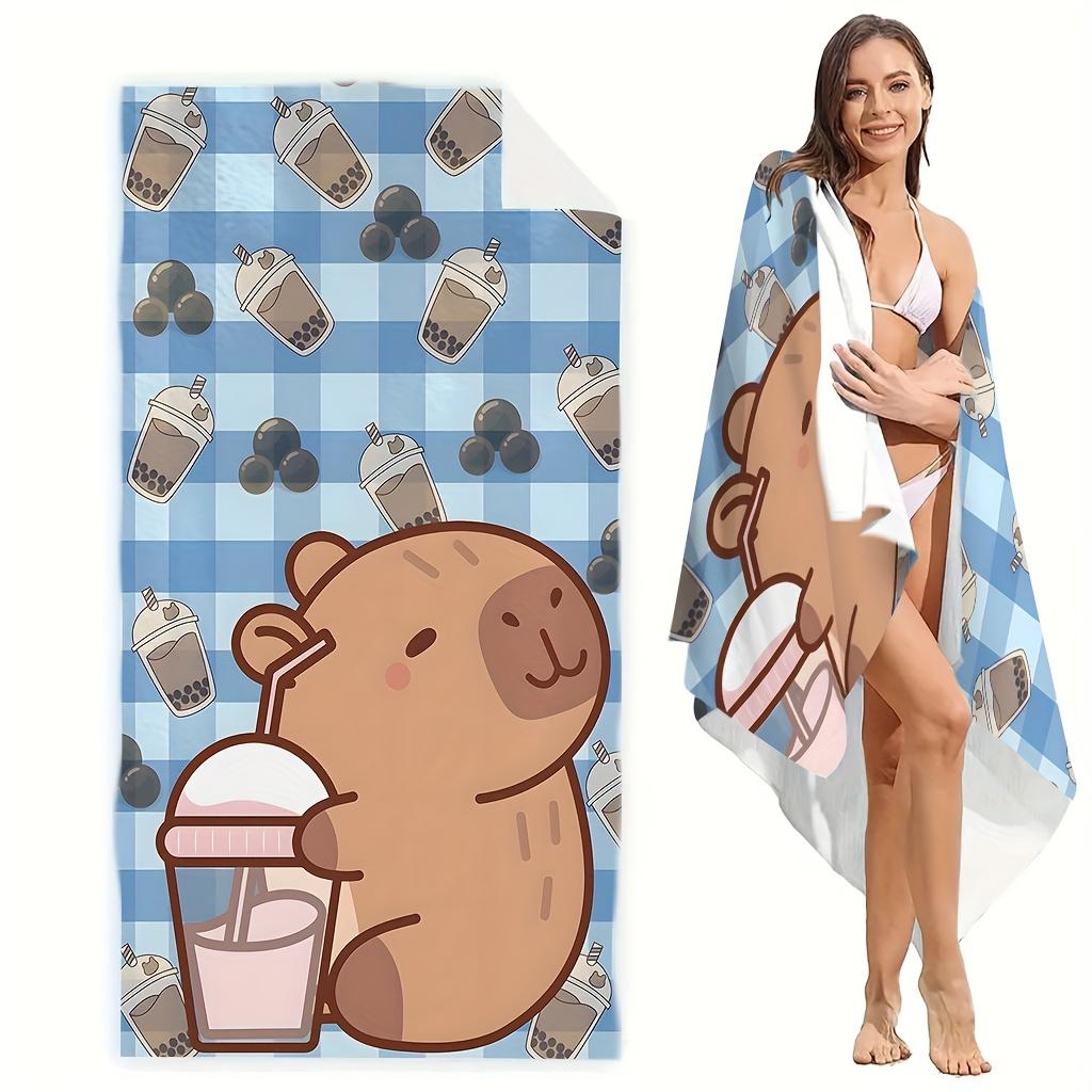 1pc Microfiber Printed Beach Towel with Bear and Milk Tea Pattern Super Absorbent & Quick-Drying | Lightweight,Soft,Beach Towel