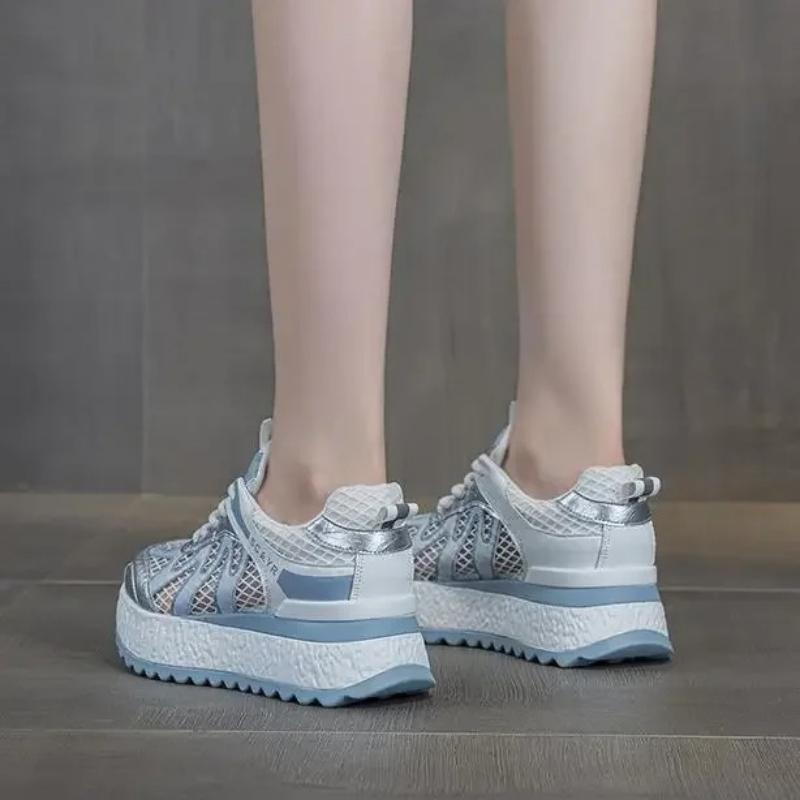 Fashion 7CM Women Summer Spring Air Mesh Shoes Mules Shoes Hollow Chunky Sneaker Slides Sandals Platform Wedge Microfiber Platform Wedge