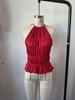 2026 Summer Solid Color Pleated Halter Neck Women's Open Back Lace-up Top