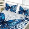 3pcs Blue Butterfly Floral Fitted Sheet Set (1 Fitted Sheet + 2 Pillowcase Without Pillow Insert), HD Printing For Bed Sheet