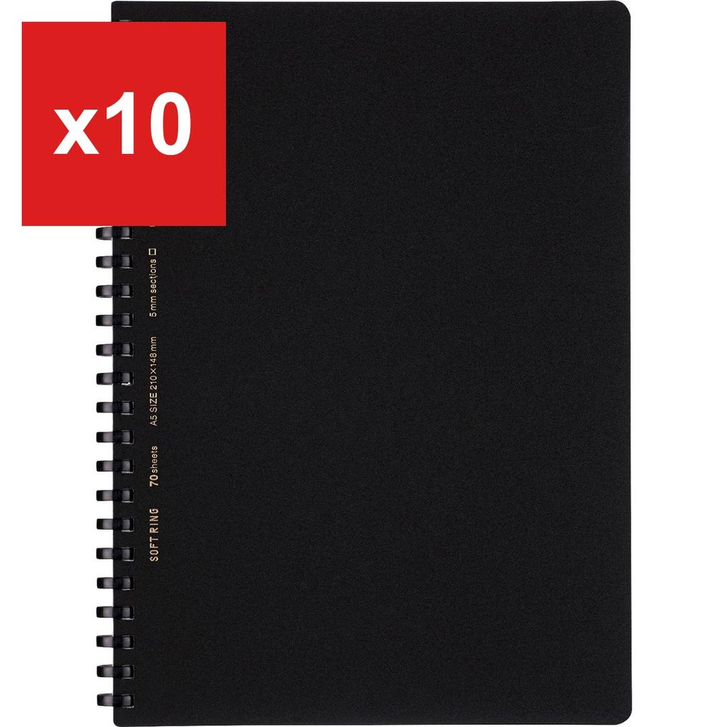Soft Ring Notebook Business 70-Sheet A5 Graph Ruled Black, SV437S5-D