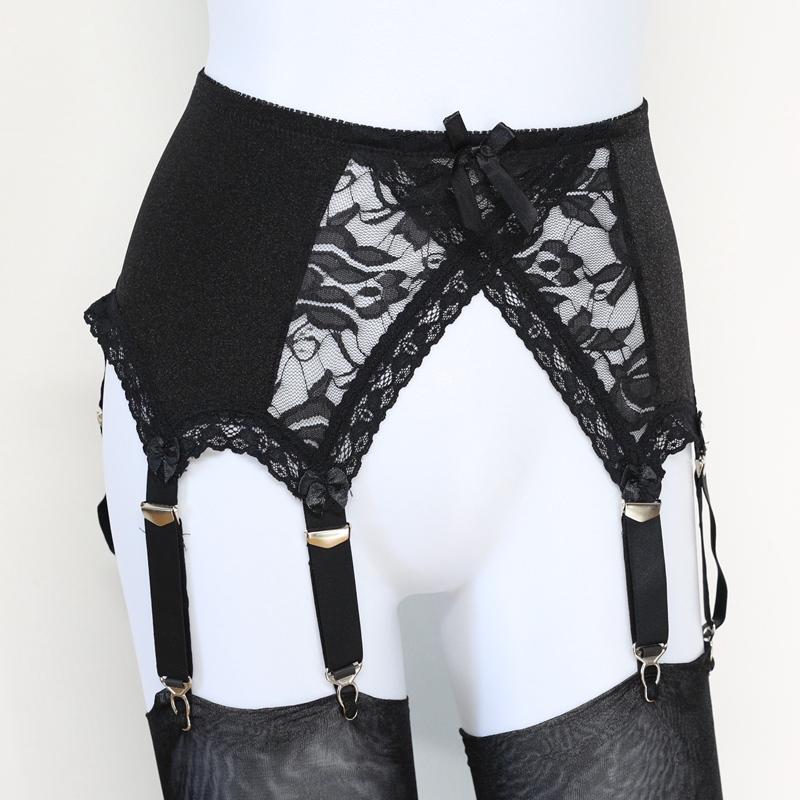 6 Strap Wide Vintage Suspender Belt For Woman Plus Size Black Lace Panel Garter Belt Stockings Lenceria ,Bridal Lingerie
