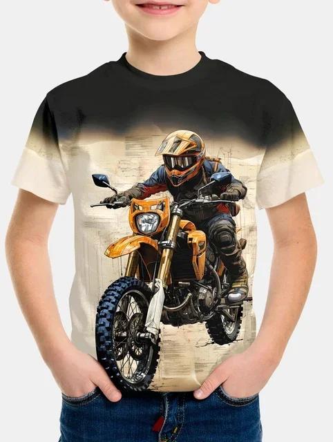 2024 Summer Kids Clothing Motorcycle Top Children's T-shirt 3d Printing Short-sleeved Boys Girls Loose Tops Streetwear T Shirts