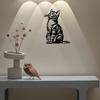 Elegant Metal Cat Wall Art Black White Stripe Silhouette Home Office Patio Kitchen Decor Removable Reusable Housewarming Gift