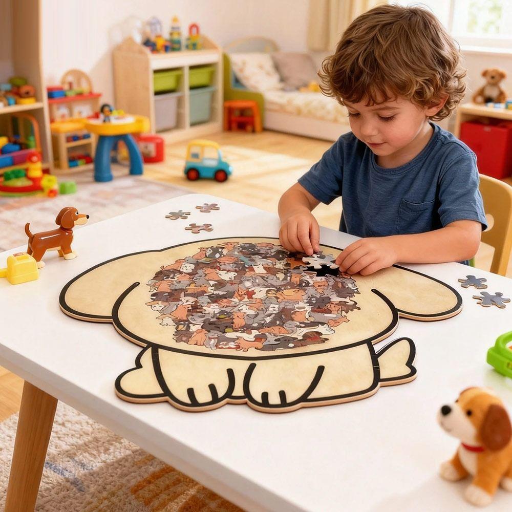 Macaron-colored Puppy Puzzle Pieces Wood Educational  Stress-relieving Toy