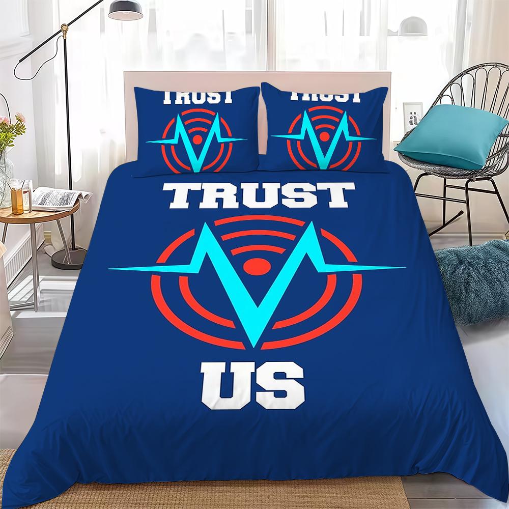 T-Trust Us Logo Duvet Cover Set Home Style Bedding Soft Laundry Cotton Bed 3 Piece Set Student Dormitory Gift