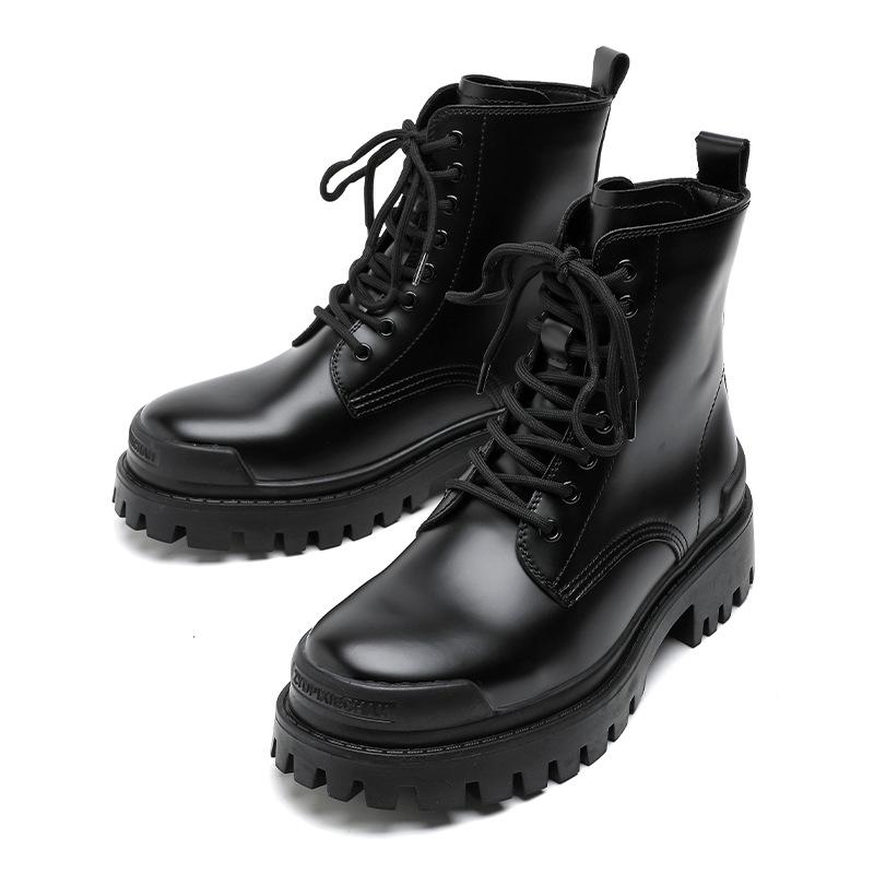 Boots Martin Boots High Top British Style Mid Top Tide Shoes Tooling Spring and Autumn Locomotive Summer Black Men's Shoes 8516-B