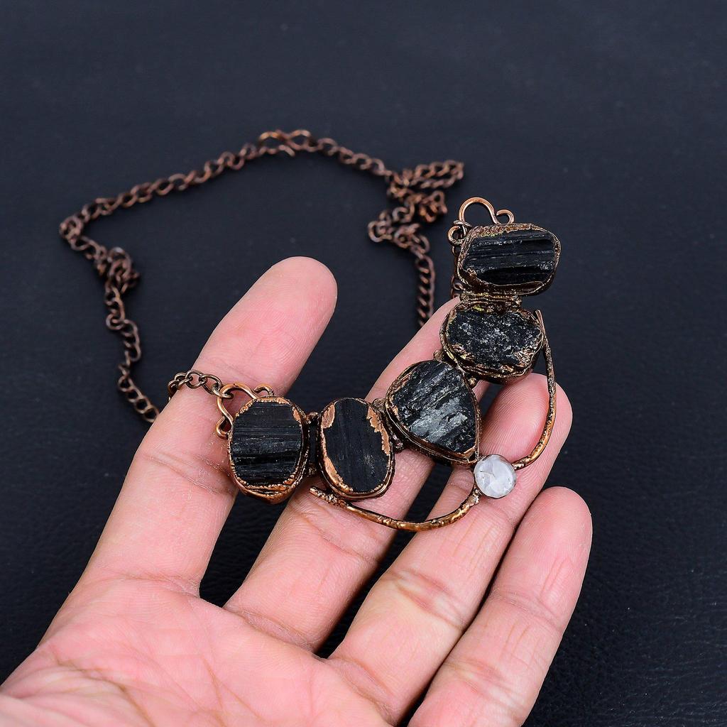 Black Tourmaline Rough Necklace, Gemstone Copper Electroformed Jewelry Necklace, Handmade Jewelry, For Anniversary Gift