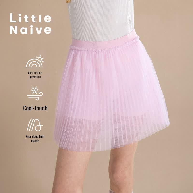 Little Naive Girls Pleated Mesh Skort with Sun Protection 120