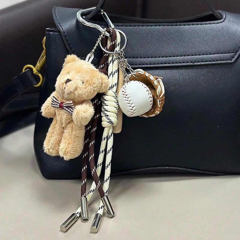 Cute Cartoon Little Bear Keychain Creative Plush Doll Keyring  Bag Pendant Handbag Hanging Decoration Key Accessories