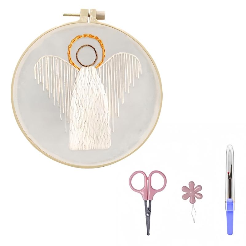 Religious Embroidery Set with Embroidery Hoop Instruction Beginner Stitching Craft Set with Embroidery Thread and Needle
