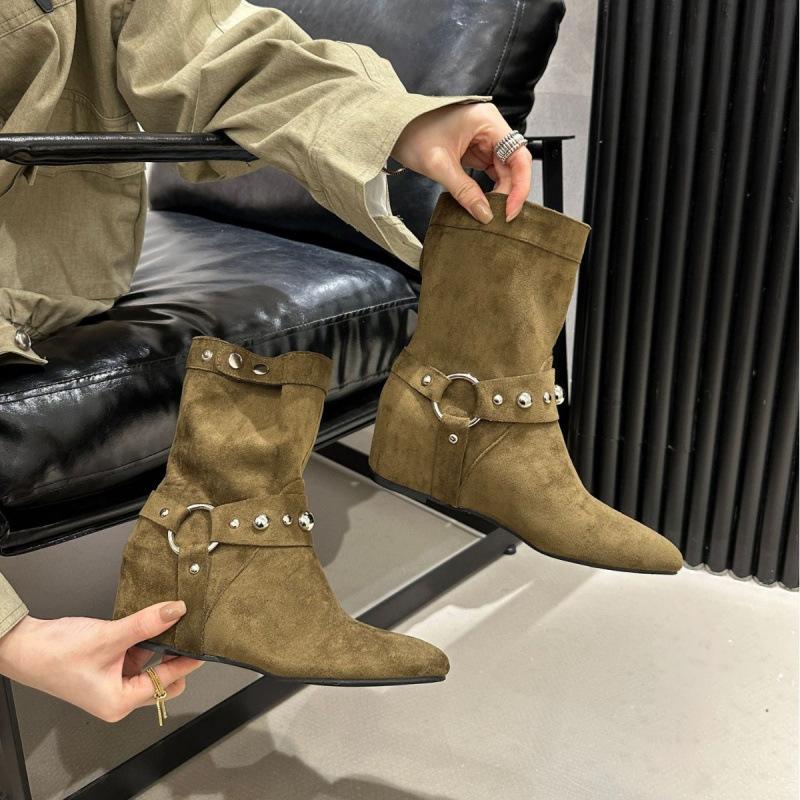 Inner Height Increasing Suede Western Cowboy Boots Women's Boots 2025 Autumn Pointed Brown Merad Liuding Martin Boots