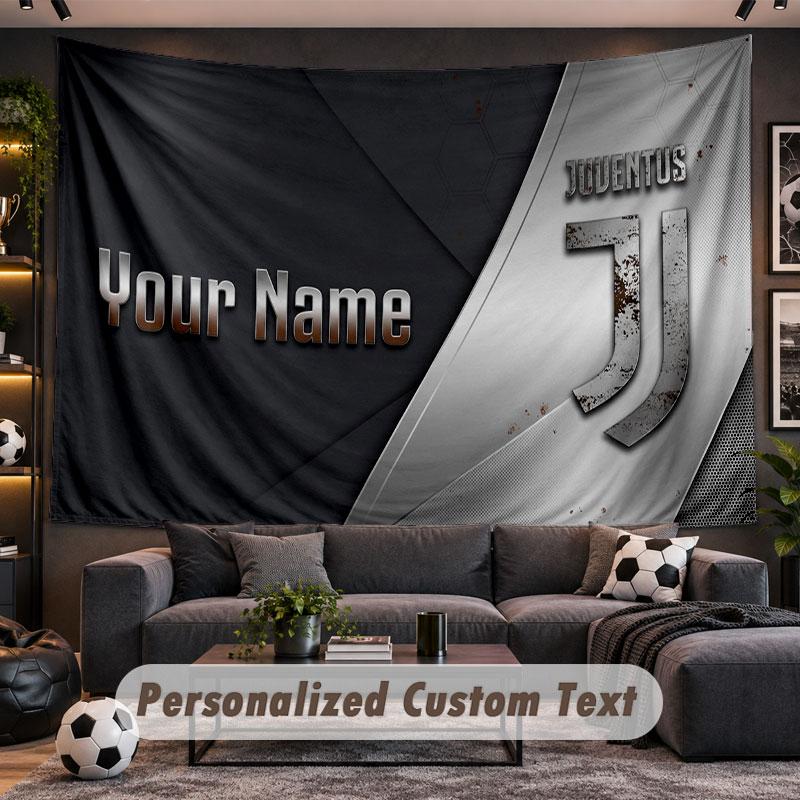 Wall Hanging Tapestry Custom NameJuventus FC Pattern Personalized Printed Fabric Wall Decor