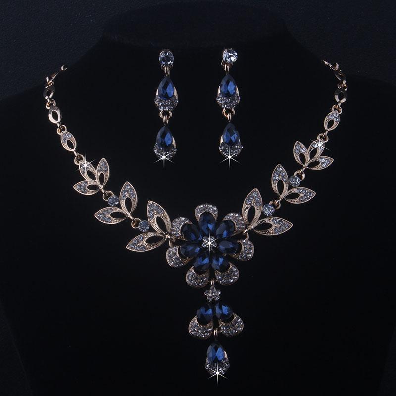 

High end and stylish women s chain set, blue, black, red necklace+earring set, wedding chain set, bride s accessories, stage per