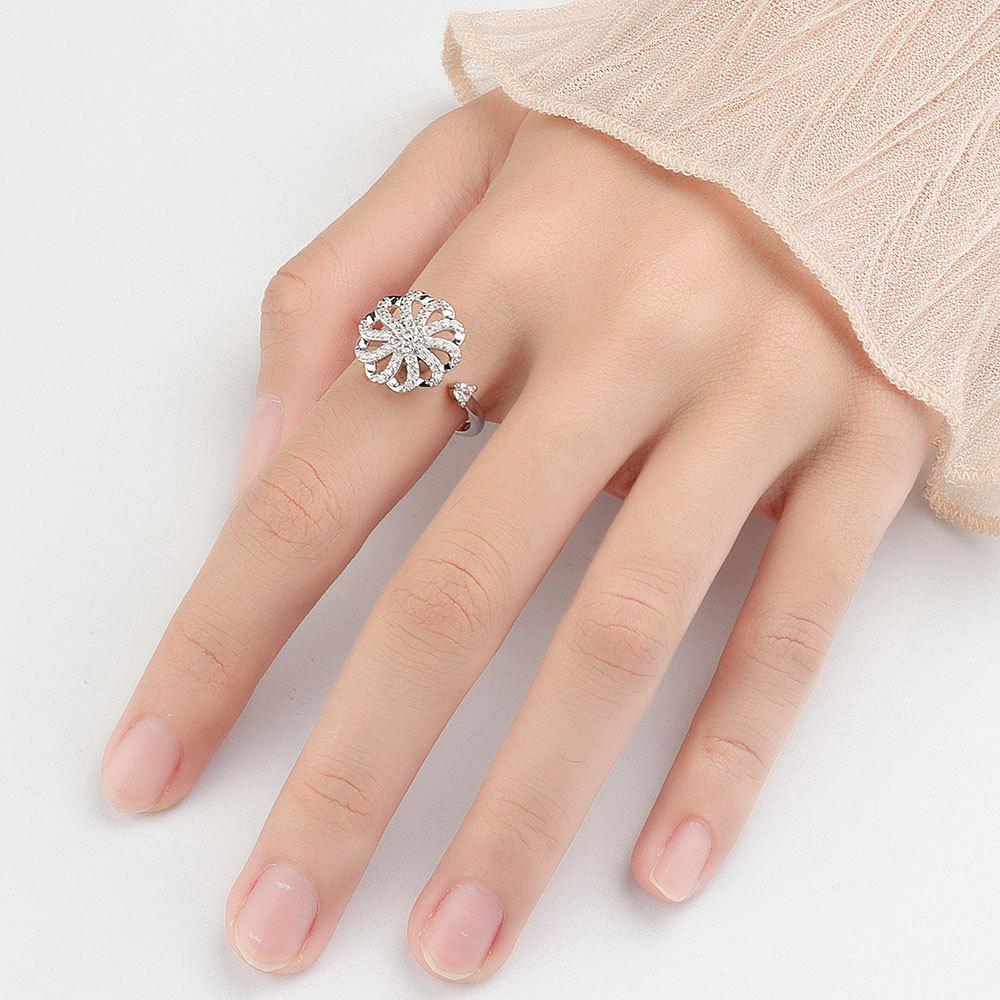 Women Fidget Spinner Ring Windmill Snowflake Open Adjustable Rotating Band Anxiety Relief Jewelry Gift For Her