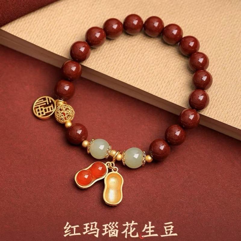 Glücks-Erdnuss-Zinnober-Armband für Damen S9 – Reines silber-vergoldetes Luxus-Erdnuss-Kaninchen-Armband, Geburtstagsgeschenk