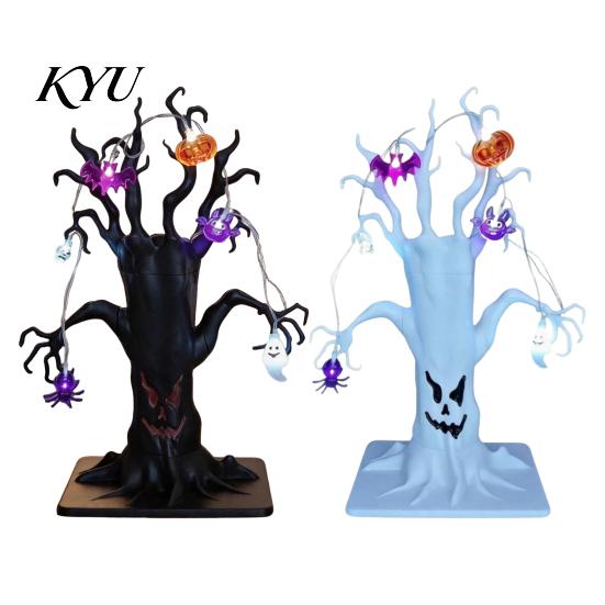 Desktop Decorations for Home Halloween Lighted Ghost Tree Centerpiece with LED Lights, Pumpkin Bat Reusable Plastic Holiday Decor Spider Light String,
