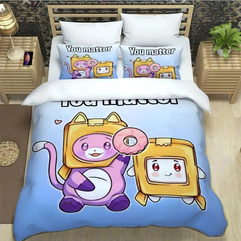 3D Printed Cartoon L-Lankybox Bedding Sets Foxy Boxy Quilt Cover And Pillowcases Cute Duvet Cover For Children Boys Girls