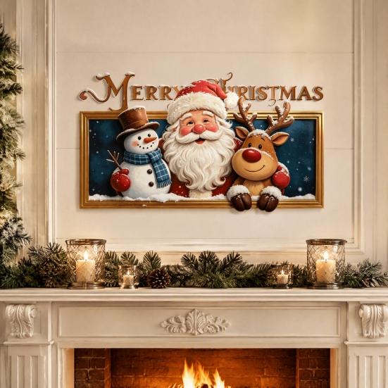 Christmas Party Supplies for Walls Wall Stickers, Santa Claus Reindeer And Snowman Decals with Photo Frame Winter Holiday Decorations Design,