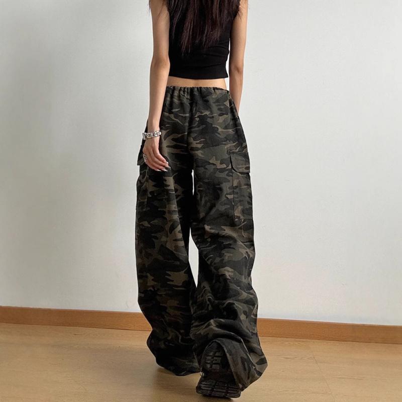 New Military Green Camouflage Multi-pocket Jeans for Men and Women 2026, Straight Loose Hip-hop High-waisted Wide-leg Pants
