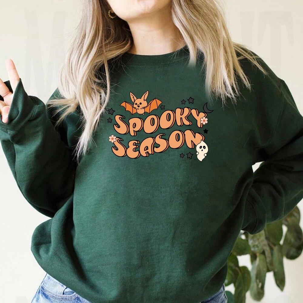 Unisex HoodieSpooky Season Sweatshirt Spooky Season Halloween Hoodie Cute Ghost Graphic Pullover Spooky Vibes Halloween Crewneck Sweatshirts