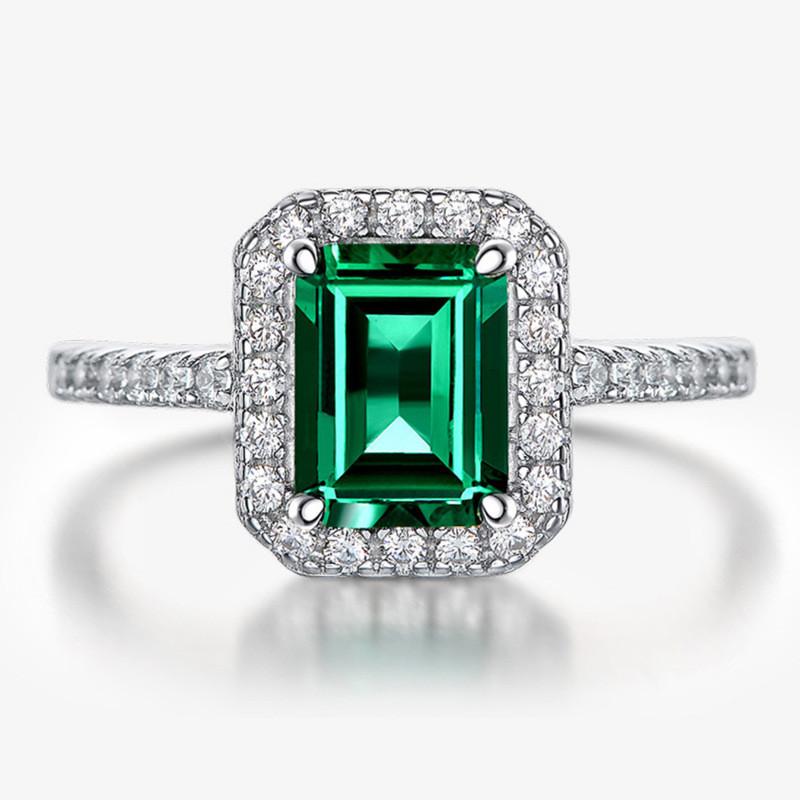 

925 Sterling Silver Square Green CZ Women Rings Luxury Accessories for Anniversary Party Temperament Elegant Female Rings 8