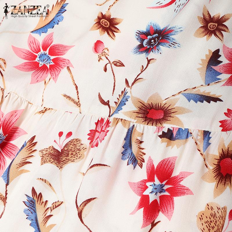 ZANZEA Women Casual Round Neck Summer Loose Short Sleeve Floral Dress