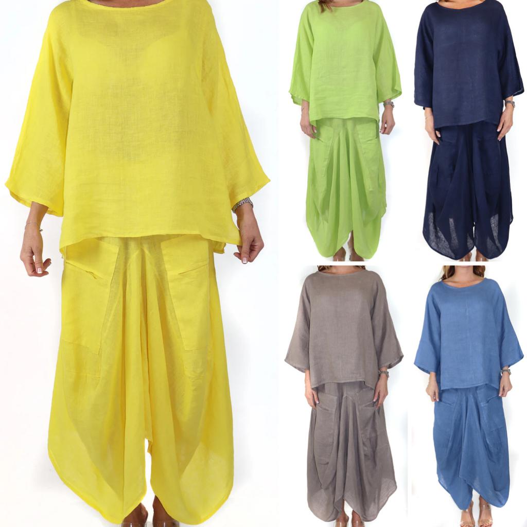 Women's Casual Two-Piece Set Loose Top with Wide Leg Pants In Multiple Colors