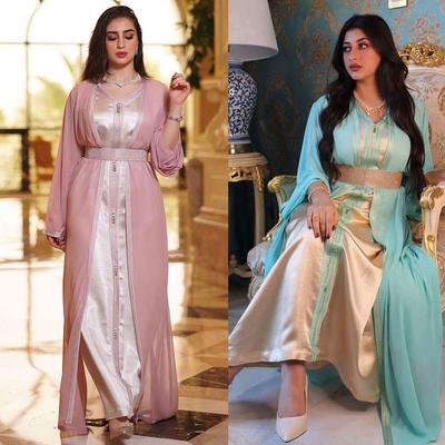 Muslim Women's Pink Chiffon Embroidered Dress Muslim Two-Piece Set