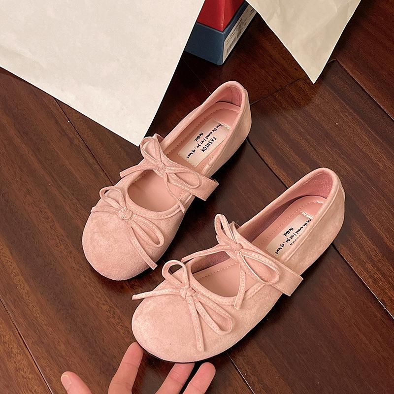 Pink Mary Jane 2025 early spring new ballet bow women's single shoes low-top flat women's shoes comfortable one pedal