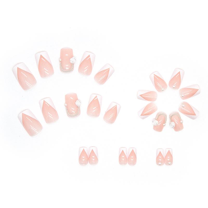 Pure Desire Pink Wear Nail Three-Dimensional Camellia Pearl Chain Girl Next Door Manicure Finished Nail Nails